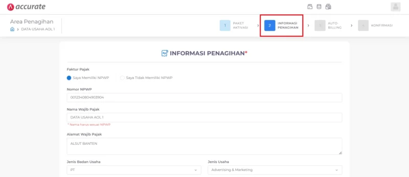 Aktivasi Database Accurate Online
