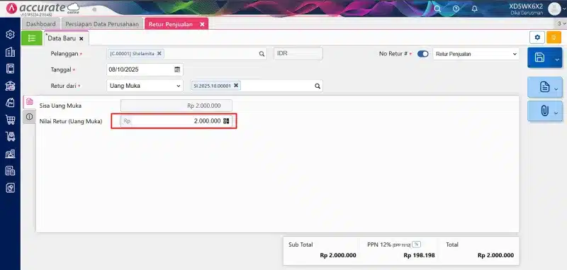 Mengembalikan uang muka penjualan atau pembelian
