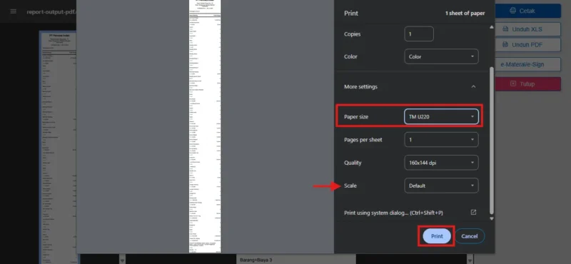 Setting printer thermal