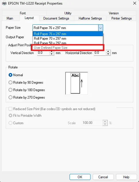 Setting printer thernal